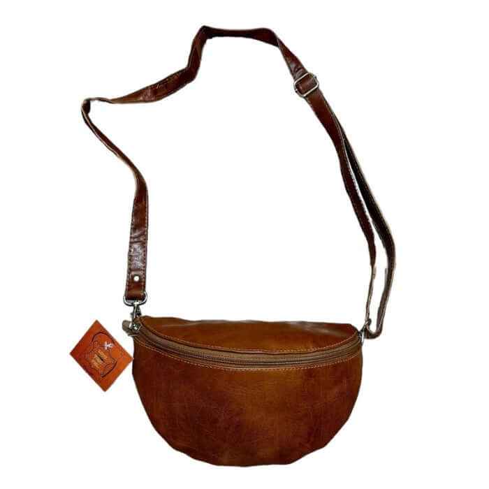 Bolso estilo shopper media luna de cuero para mujer