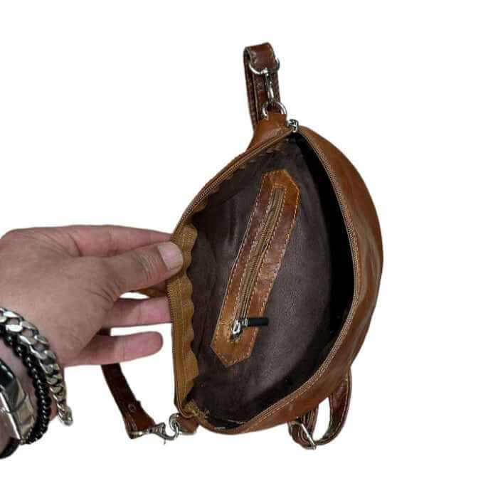 Bolso estilo shopper media luna de cuero para mujer