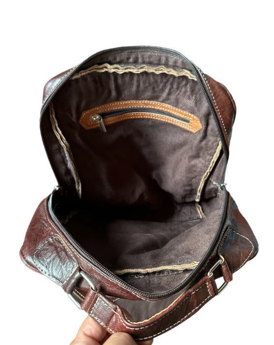 Mochila trenzada artesanal de piel natural. - Look Todo Piel