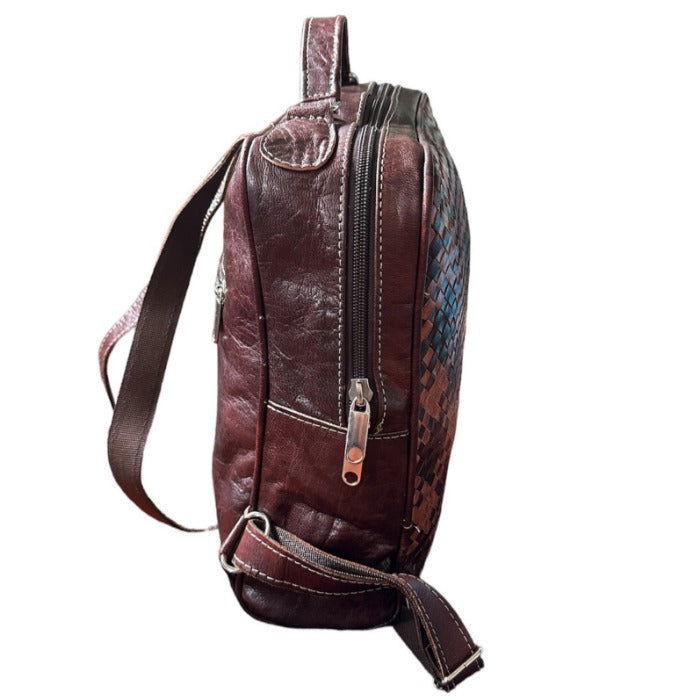 Mochila trenzada artesanal de piel natural. - Look Todo Piel