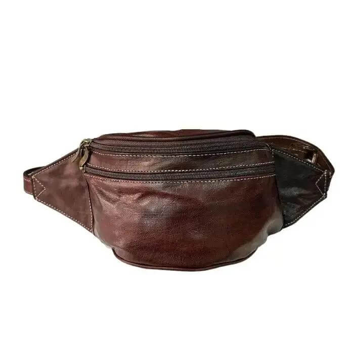 Riñonera artesanal de piel natural. Estilo: unisex - Look Todo Piel