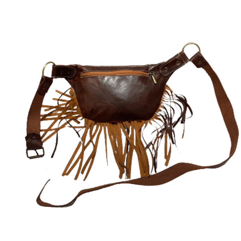 Riñonera con flecos artesanal de piel natural. Riñonera de moda para Mujer - Look Todo Piel