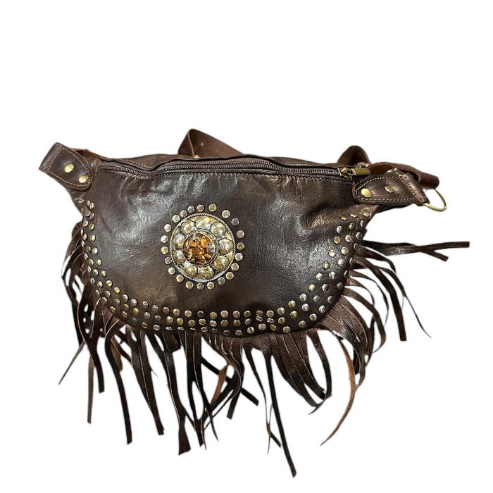 Riñonera con flecos artesanal de piel natural. Riñonera de moda para Mujer - Look Todo Piel